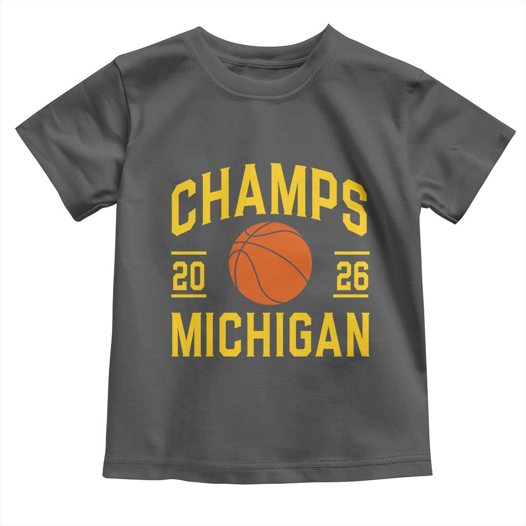 Michigan Hoops Champions Graphic Toddler T Shirt 2026 Basketball Victory Pride TS12 Dark Heather Print Your Wear