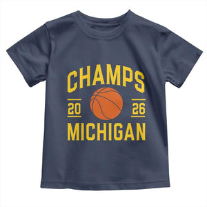 Michigan Hoops Champions Graphic Toddler T Shirt 2026 Basketball Victory Pride TS12 Navy Print Your Wear