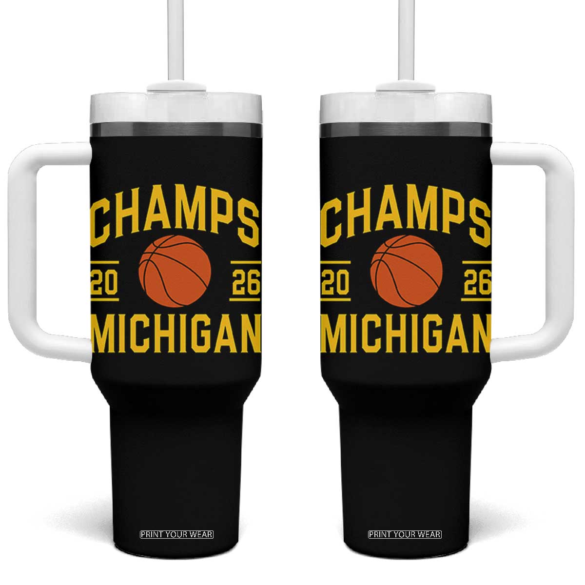 Michigan Hoops Champions Graphic Tumbler With Handle 2026 Basketball Victory Pride TS12 One Size: 40 oz Black Print Your Wear
