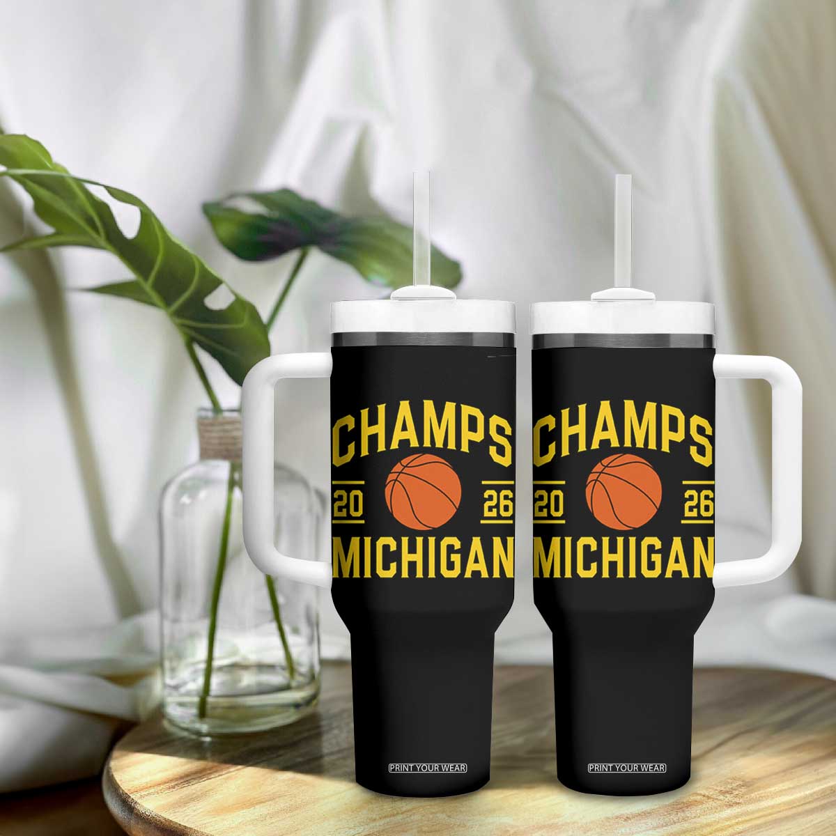 Michigan Hoops Champions Graphic Tumbler With Handle 2026 Basketball Victory Pride TS12 Print Your Wear