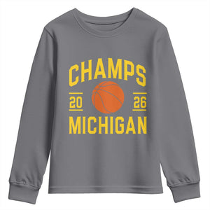 Michigan Hoops Champions Graphic Youth Sweatshirt 2026 Basketball Victory Pride TS12 Charcoal Print Your Wear