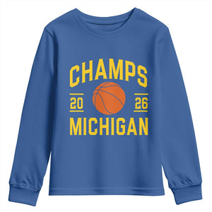 Michigan Hoops Champions Graphic Youth Sweatshirt 2026 Basketball Victory Pride TS12 Royal Blue Print Your Wear