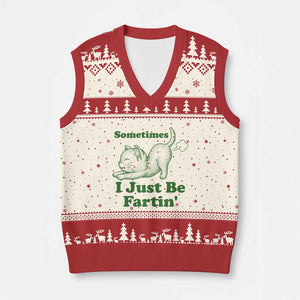 Funny Cat Sometimes I Just Be Fartin V-Neck Knit Sweater Vest Pet Lover TS12 Beige Red Print Your Wear