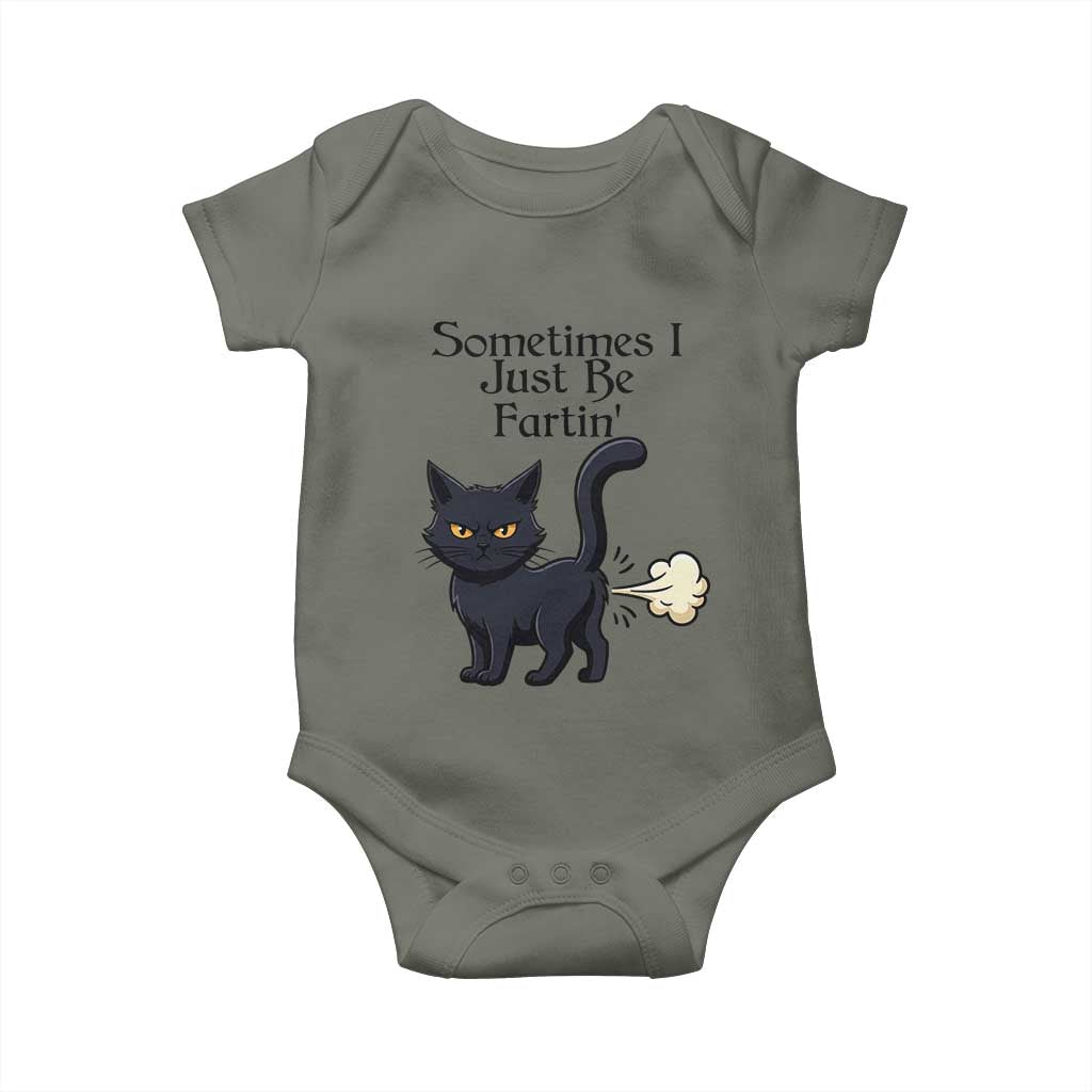 Funny Black Cat Bathroom Humor Baby Onesie Sometimes I Just Be Fartin TS12 Military Green Print Your Wear