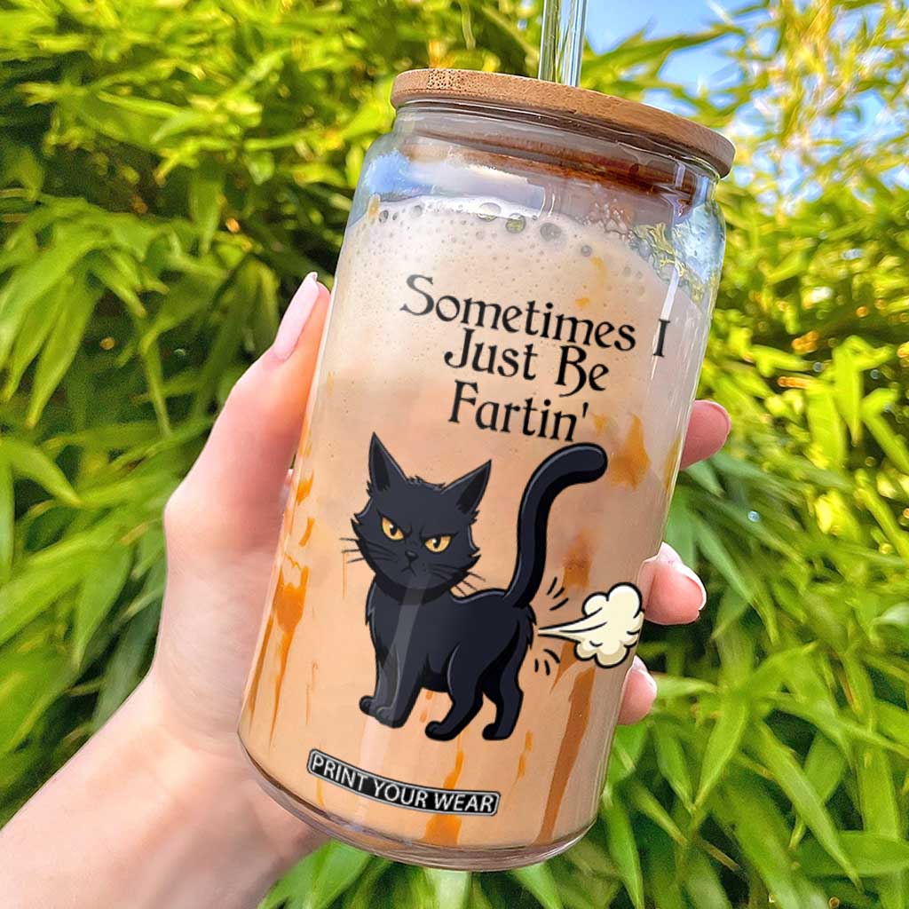 Funny Black Cat Bathroom Humor Glass Can Sometimes I Just Be Fartin TS12 White Print Your Wear