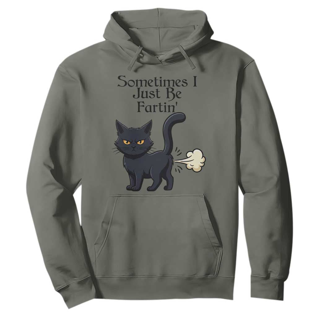 Funny Black Cat Bathroom Humor Hoodie Sometimes I Just Be Fartin TS12 Military Green Print Your Wear