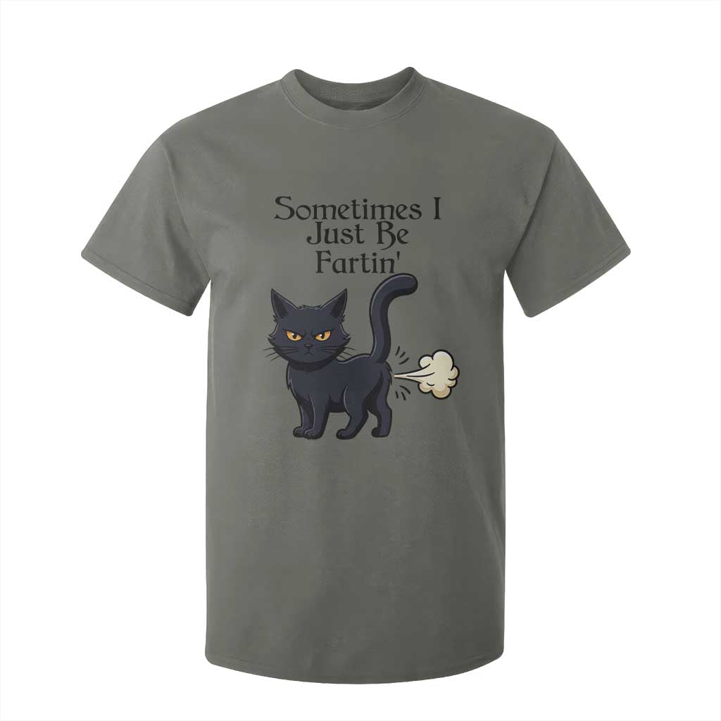 Funny Black Cat Bathroom Humor T Shirt For Kid Sometimes I Just Be Fartin TS12 Military Green Print Your Wear