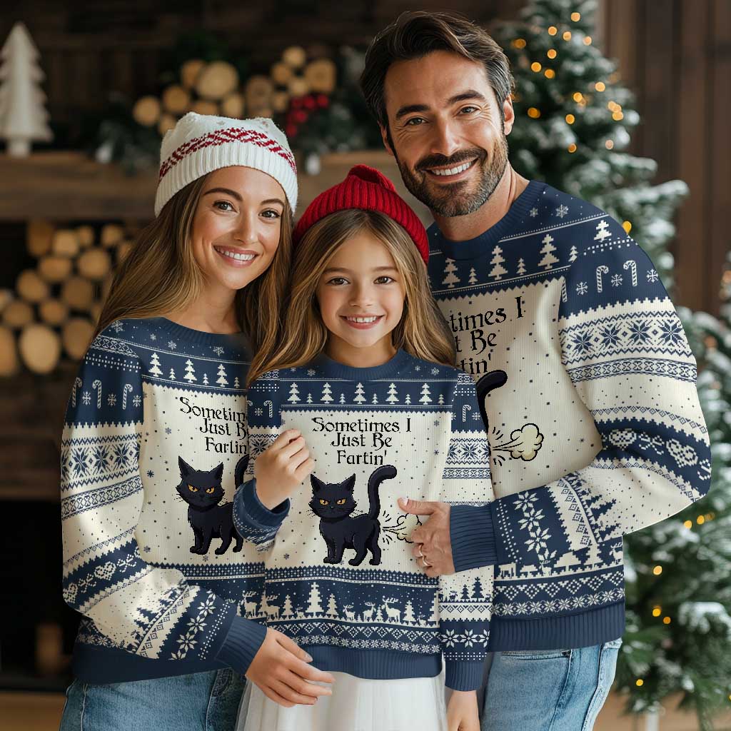 Funny Black Cat Bathroom Humor Ugly Christmas Sweater Sometimes I Just Be Fartin TS12 Beige Navy Print Your Wear