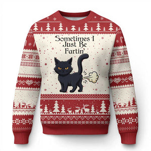 Funny Black Cat Bathroom Humor Ugly Christmas Sweater Sometimes I Just Be Fartin TS12 Beige Red Print Your Wear