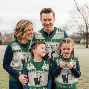 Funny Black Cat Bathroom Humor V-Neck Knit Sweater Vest Sometimes I Just Be Fartin TS12 Beige Green Print Your Wear