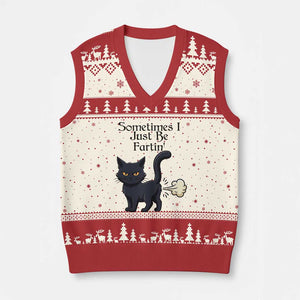 Funny Black Cat Bathroom Humor V-Neck Knit Sweater Vest Sometimes I Just Be Fartin TS12 Beige Red Print Your Wear