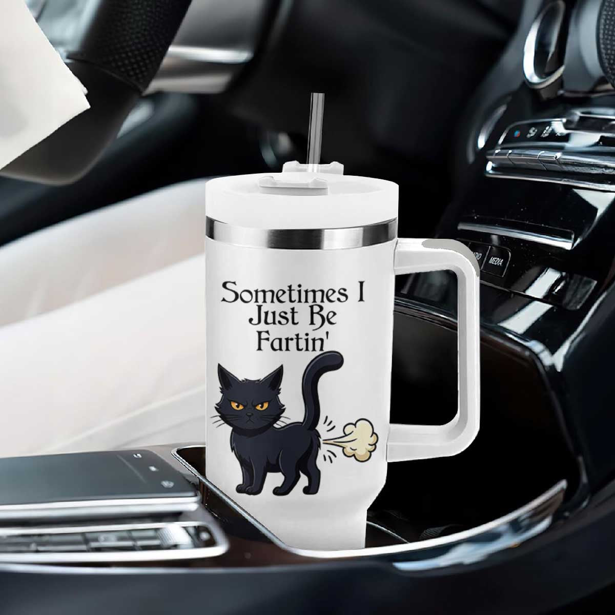 Funny Black Cat Bathroom Humor Tumbler With Handle Sometimes I Just Be Fartin TS12 Print Your Wear