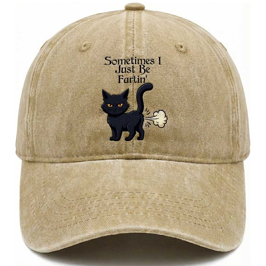 Funny Black Cat Bathroom Humor Washed Cotton Baseball Cap Sometimes I Just Be Fartin TS12 Print Your Wear
