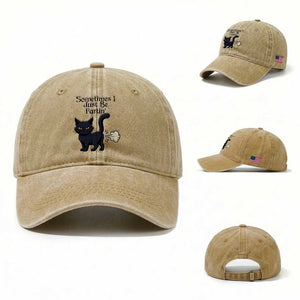 Funny Black Cat Bathroom Humor Washed Cotton Baseball Cap Sometimes I Just Be Fartin TS12 Washed Cap Universal Fit Khaki Print Your Wear
