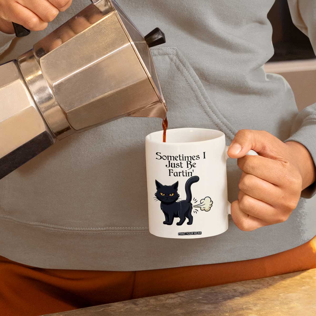 Funny Black Cat Bathroom Humor Coffee Mug Sometimes I Just Be Fartin TS12 Print Your Wear
