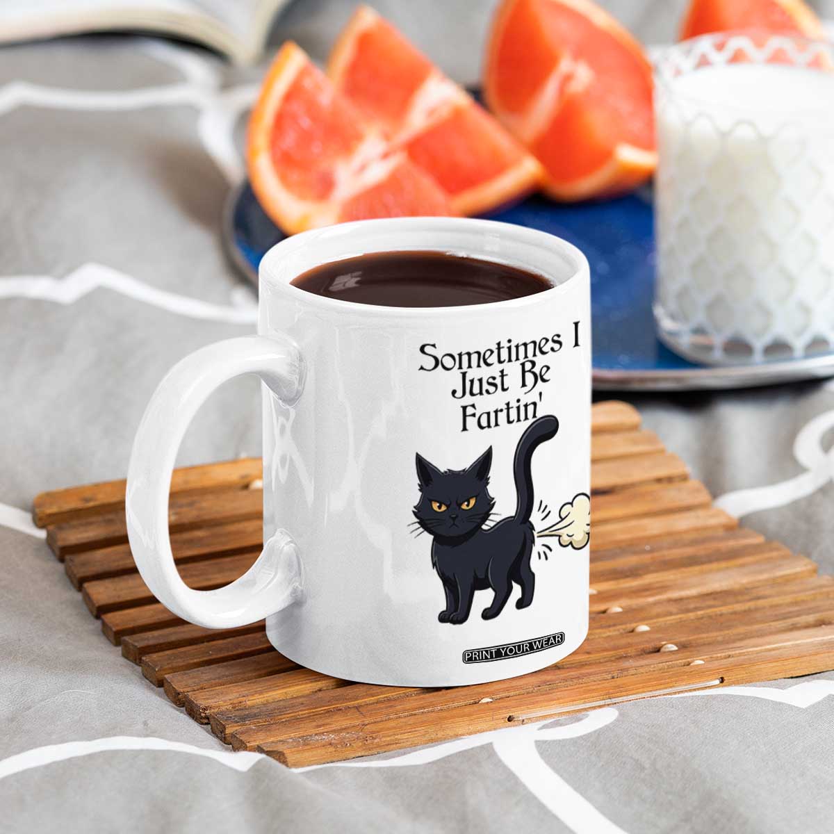Funny Black Cat Bathroom Humor Coffee Mug Sometimes I Just Be Fartin TS12 Print Your Wear