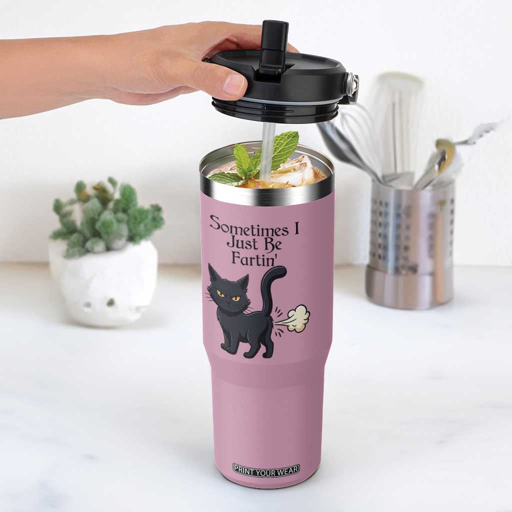 Funny Black Cat Bathroom Humor Flip Straw Tumbler Sometimes I Just Be Fartin TS12 One Size: 30 oz Light Pink Print Your Wear