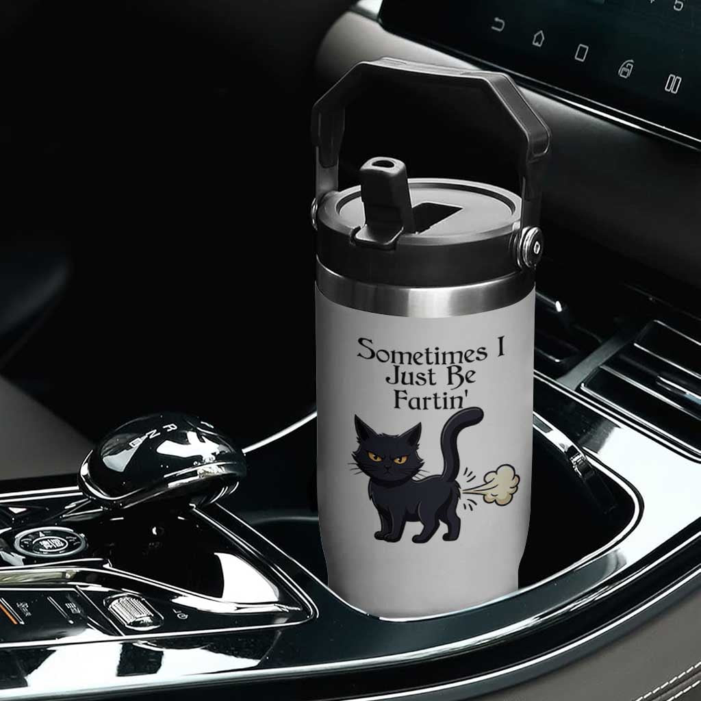 Funny Black Cat Bathroom Humor Flip Straw Tumbler Sometimes I Just Be Fartin TS12 Print Your Wear