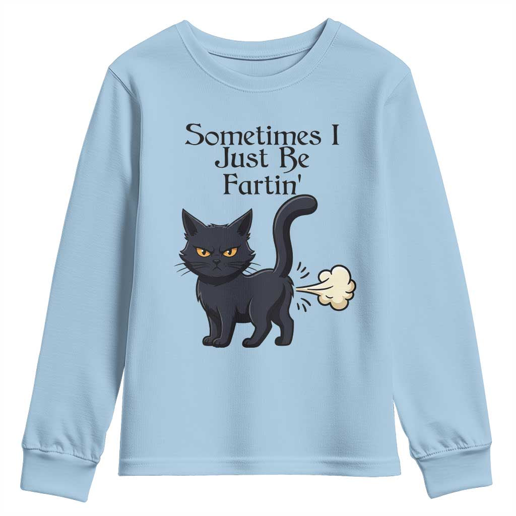 Funny Black Cat Bathroom Humor Youth Sweatshirt Sometimes I Just Be Fartin TS12 Light Blue Print Your Wear