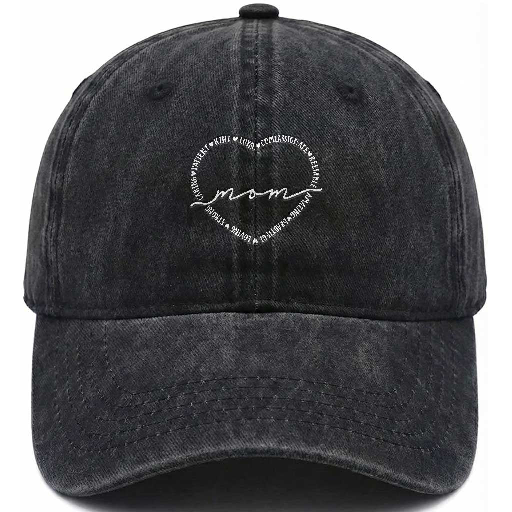 Mothers Day Mom Quotes Washed Cotton Baseball Cap Heart Shape Loving Typography Gift TS12 Print Your Wear