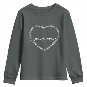 Mothers Day Mom Quotes Youth Sweatshirt Heart Shape Loving Typography Gift TS12 Dark Heather Print Your Wear