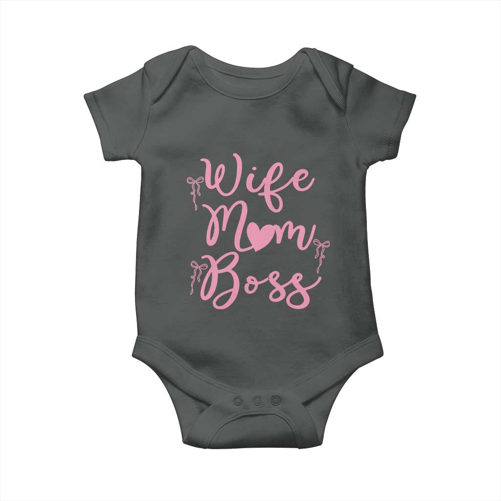 Funny Wife Mom Boss Baby Onesie Girly Pink Bows Mothers Day Gift TS12 Dark Heather Print Your Wear