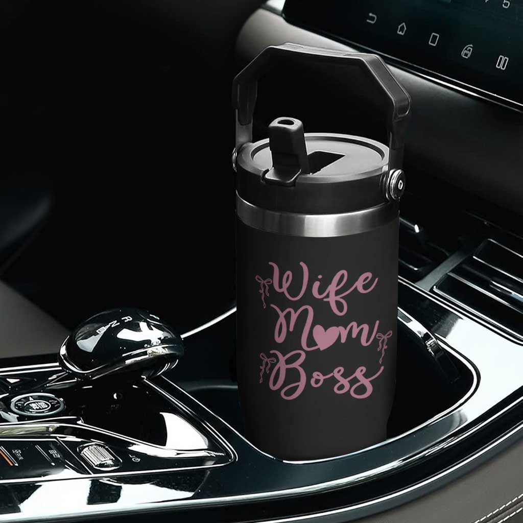 Funny Wife Mom Boss Flip Straw Tumbler Girly Pink Bows Mothers Day Gift TS12 Print Your Wear