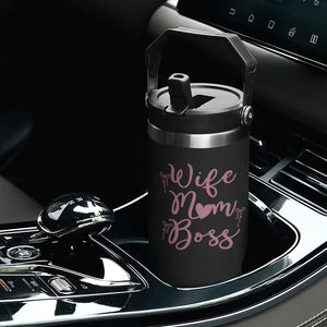Funny Wife Mom Boss Flip Straw Tumbler Girly Pink Bows Mothers Day Gift TS12 Print Your Wear