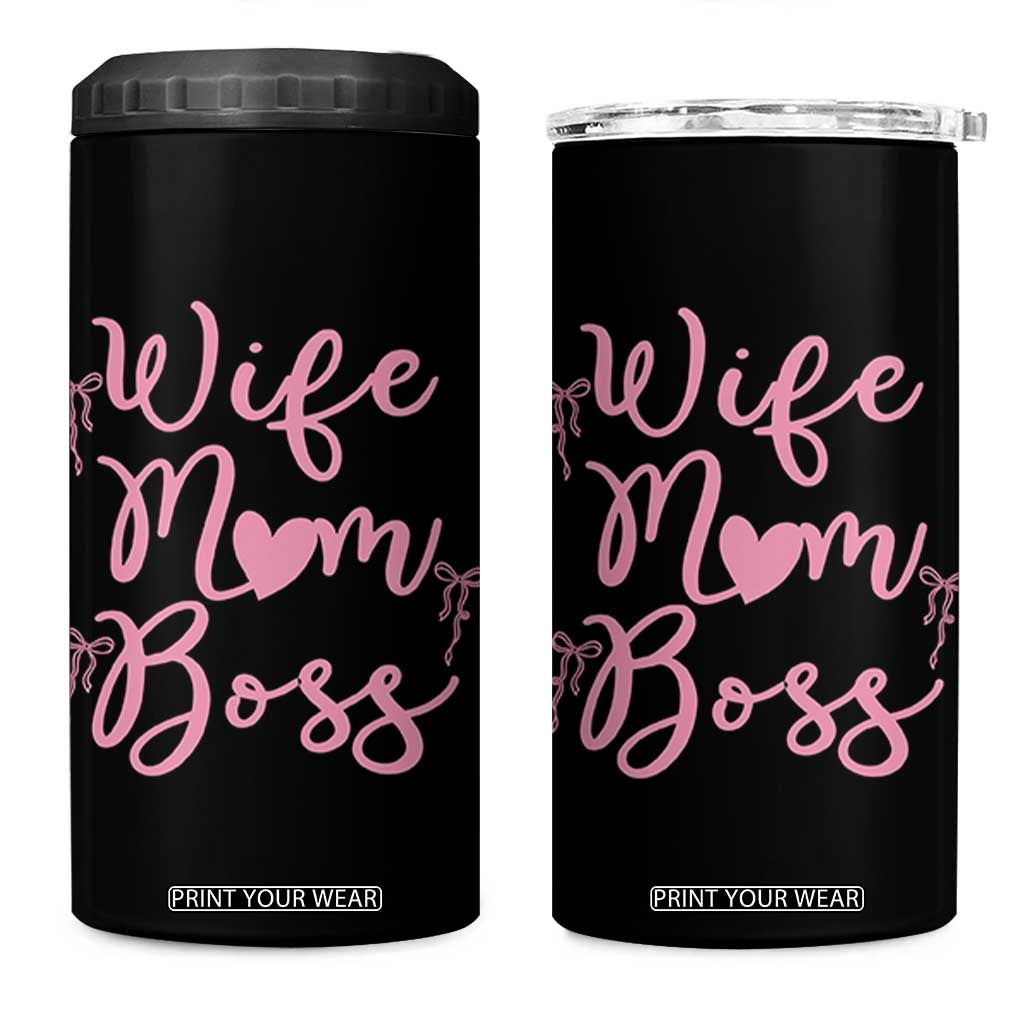 Funny Wife Mom Boss 4 in 1 Can Cooler Tumbler Girly Pink Bows Mothers Day Gift TS12 One Size: 16 oz Black Print Your Wear