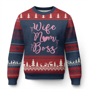 Funny Wife Mom Boss Ugly Christmas Sweater Girly Pink Bows Mothers Day Gift TS12 Navy Red Print Your Wear