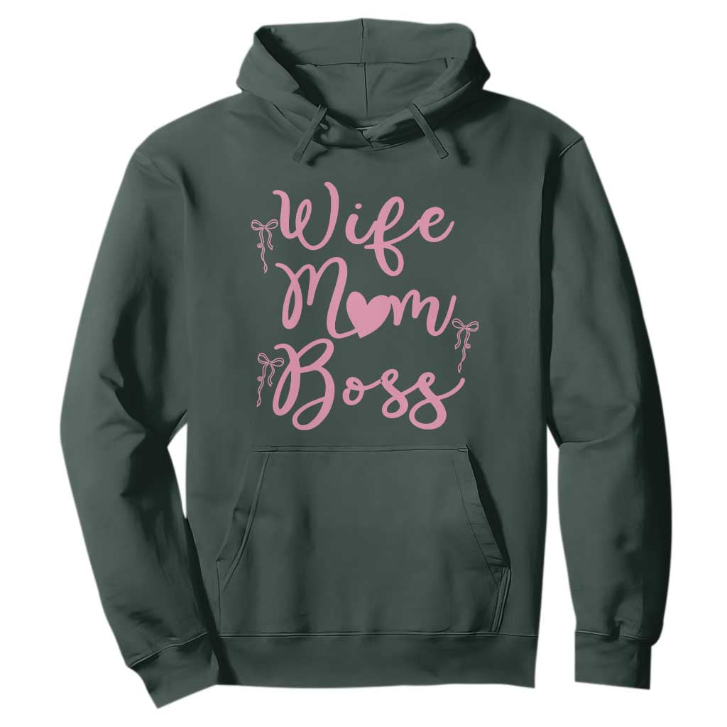 Funny Wife Mom Boss Hoodie Girly Pink Bows Mothers Day Gift TS12 Dark Forest Green Print Your Wear