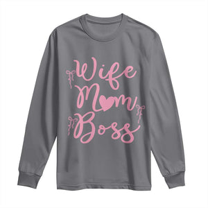 Funny Wife Mom Boss Long Sleeve Shirt Girly Pink Bows Mothers Day Gift TS12 Charcoal Print Your Wear