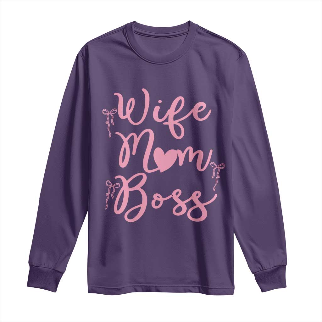 Funny Wife Mom Boss Long Sleeve Shirt Girly Pink Bows Mothers Day Gift TS12 Purple Print Your Wear