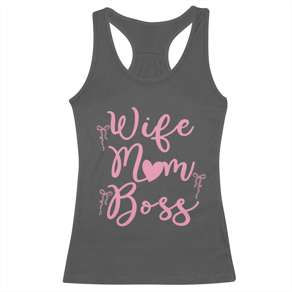 Funny Wife Mom Boss Racerback Tank Top Girly Pink Bows Mothers Day Gift TS12 Dark Heather Print Your Wear
