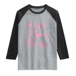 Funny Wife Mom Boss Raglan Shirt Girly Pink Bows Mothers Day Gift TS12 Heather Gray Black Print Your Wear