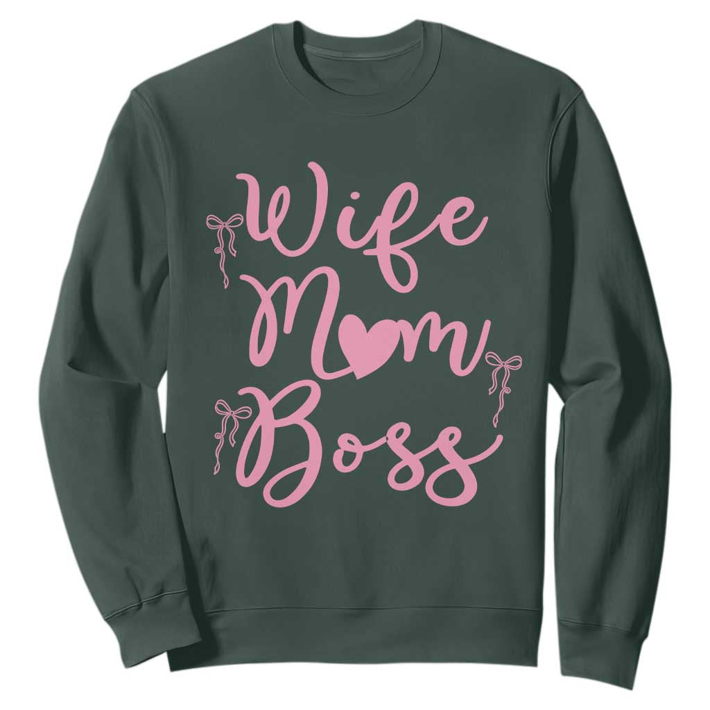 Funny Wife Mom Boss Sweatshirt Girly Pink Bows Mothers Day Gift TS12 Dark Forest Green Print Your Wear
