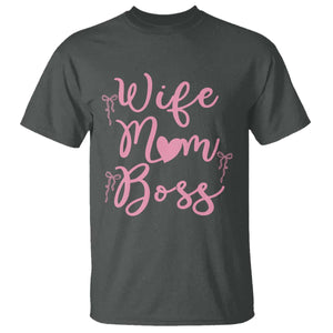 Funny Wife Mom Boss T Shirt Girly Pink Bows Mothers Day Gift TS12 Dark Heather Print Your Wear