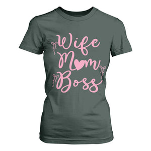 Funny Wife Mom Boss T Shirt For Women Girly Pink Bows Mothers Day Gift TS12 Dark Forest Green Print Your Wear