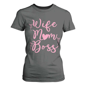 Funny Wife Mom Boss T Shirt For Women Girly Pink Bows Mothers Day Gift TS12 Dark Heather Print Your Wear