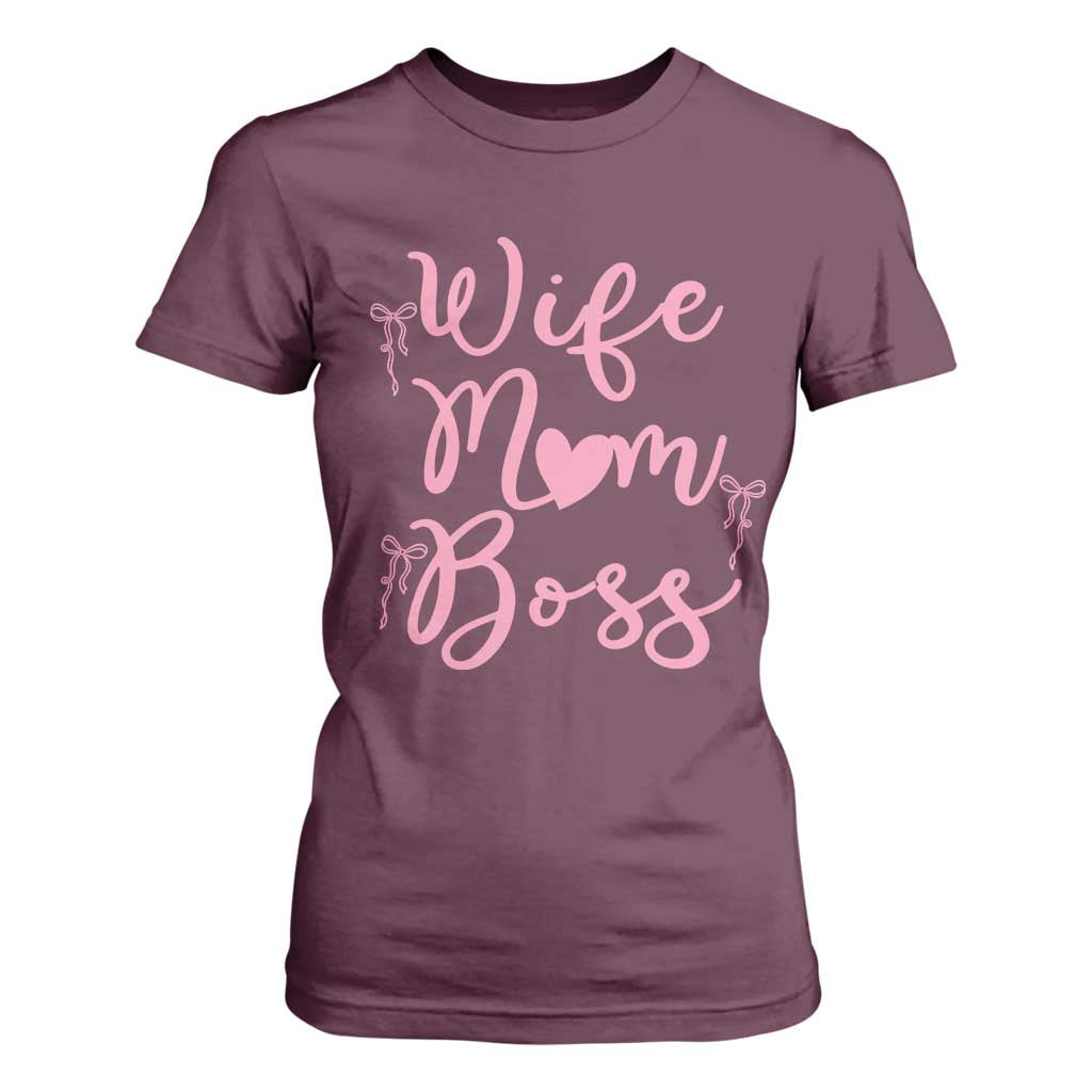 Funny Wife Mom Boss T Shirt For Women Girly Pink Bows Mothers Day Gift TS12 Maroon Print Your Wear