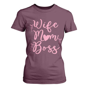 Funny Wife Mom Boss T Shirt For Women Girly Pink Bows Mothers Day Gift TS12 Maroon Print Your Wear