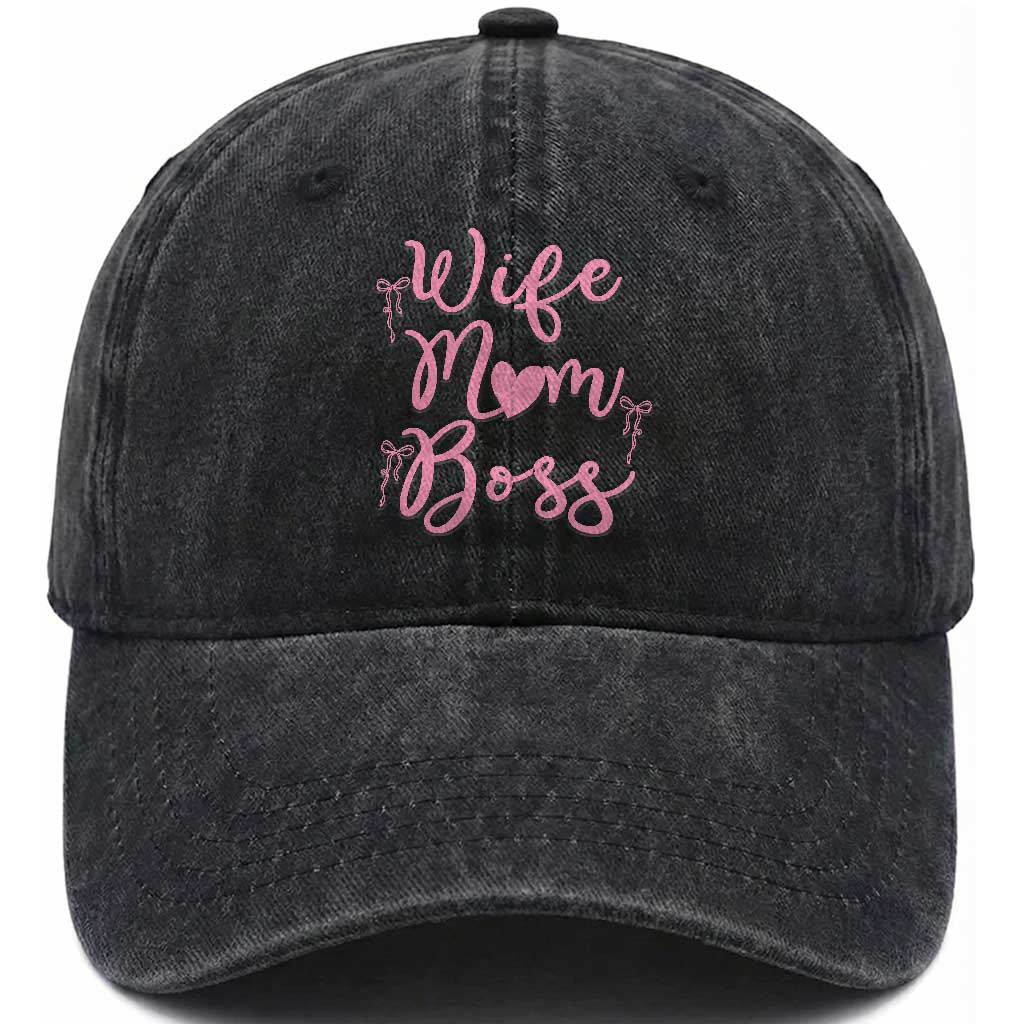 Funny Wife Mom Boss Washed Cotton Baseball Cap Girly Pink Bows Mothers Day Gift TS12 Print Your Wear