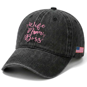 Funny Wife Mom Boss Washed Cotton Baseball Cap Girly Pink Bows Mothers Day Gift TS12 Print Your Wear