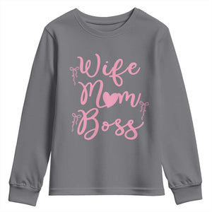 Funny Wife Mom Boss Youth Sweatshirt Girly Pink Bows Mothers Day Gift TS12 Charcoal Print Your Wear