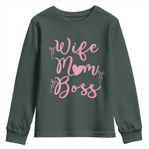 Funny Wife Mom Boss Youth Sweatshirt Girly Pink Bows Mothers Day Gift TS12 Dark Forest Green Print Your Wear