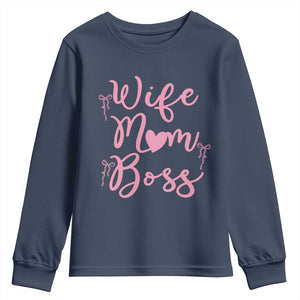 Funny Wife Mom Boss Youth Sweatshirt Girly Pink Bows Mothers Day Gift TS12 Navy Print Your Wear