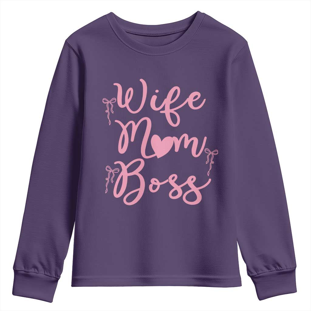 Funny Wife Mom Boss Youth Sweatshirt Girly Pink Bows Mothers Day Gift TS12 Purple Print Your Wear