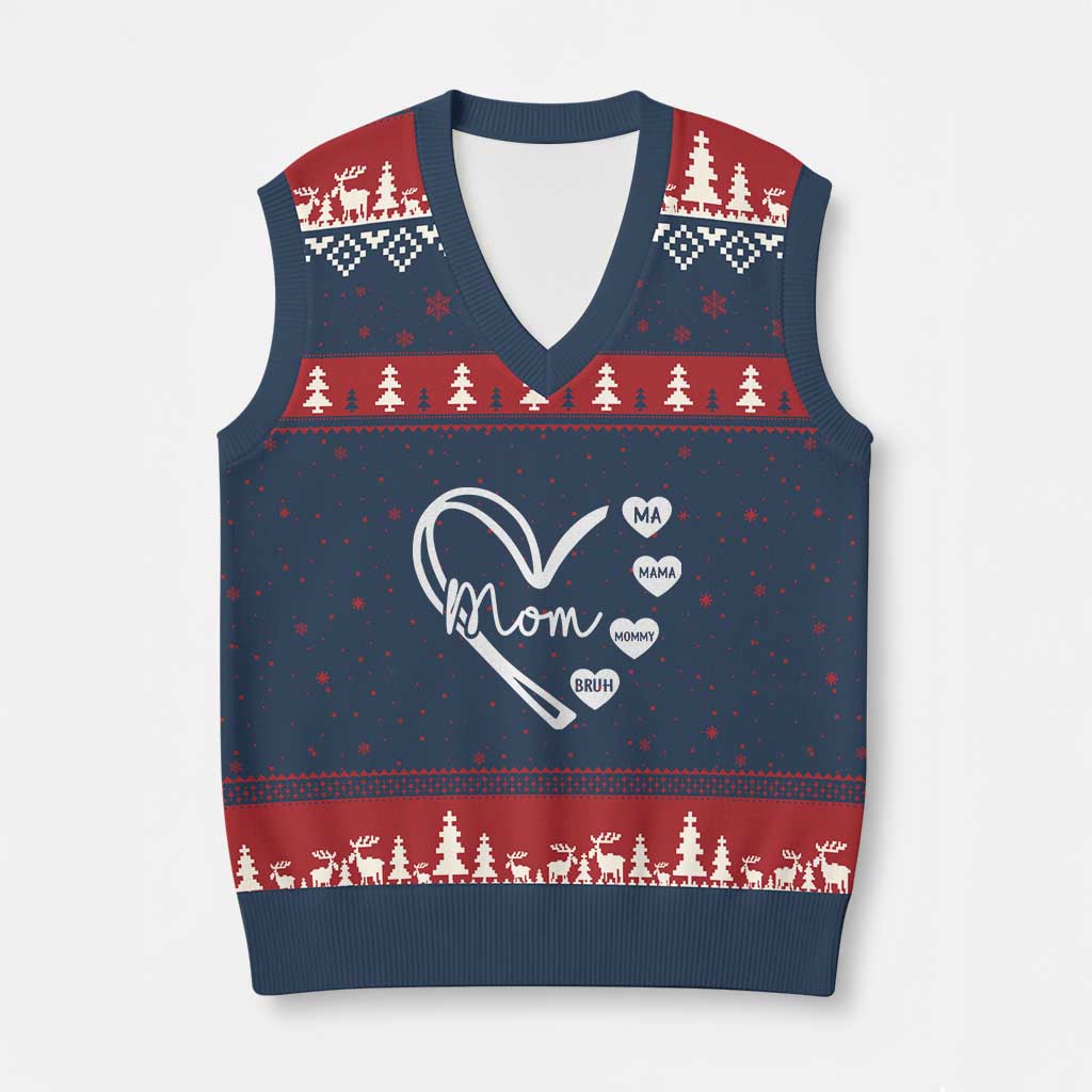 Mama Mommy Mom Bruh V-Neck Knit Sweater Vest Mothers Day Humor Gift TS12 Navy Red Print Your Wear