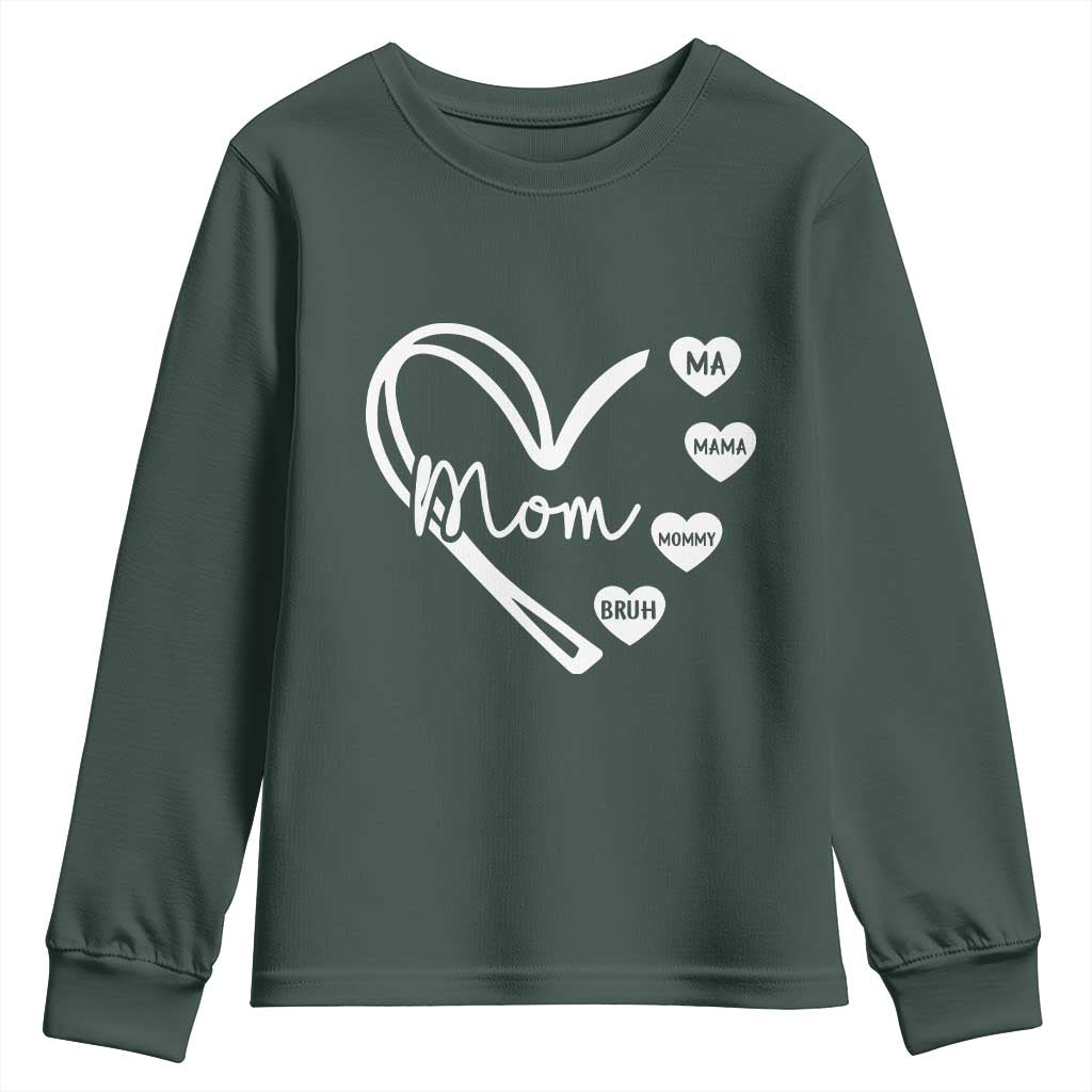 Mama Mommy Mom Bruh Youth Sweatshirt Mothers Day Humor Gift TS12 Dark Forest Green Print Your Wear