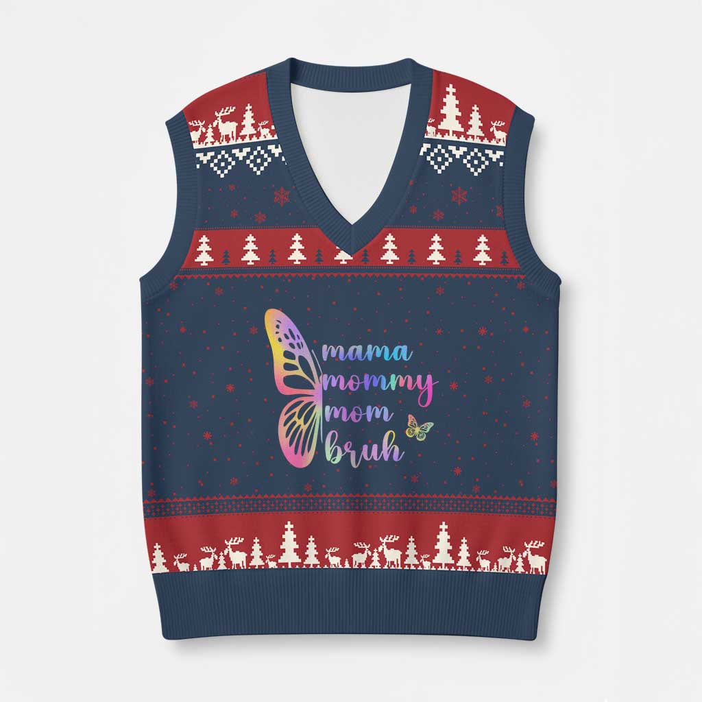 Funny Mom Saying Gift V-Neck Knit Sweater Vest Mama Mommy Mom Bruh TS12 Navy Red Print Your Wear